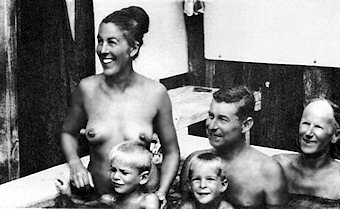 Family in an indoor pool